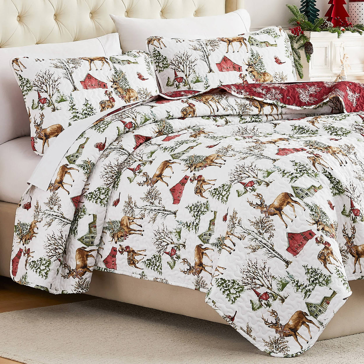 Southshore Fine Linens White Christmas Oversized Quilt Set