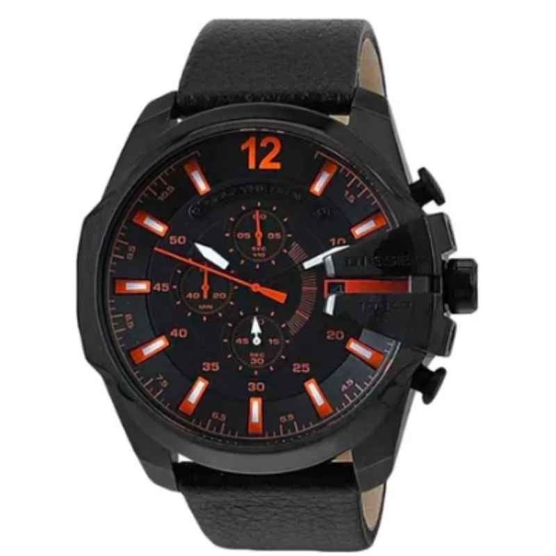 Diesel DZ4291 Mega Chief Chronograph Herrenuhr – Schwarzes Zifferblatt & schwarzes Lederarmband