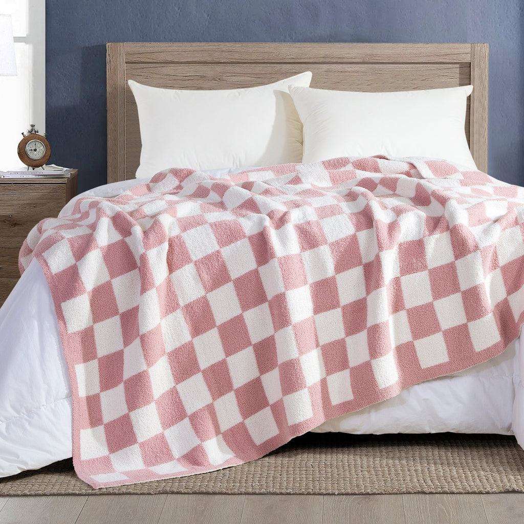 Elegant Comfort 50" x 70"  Ultra Soft Checkered Knitted Throw Blanket