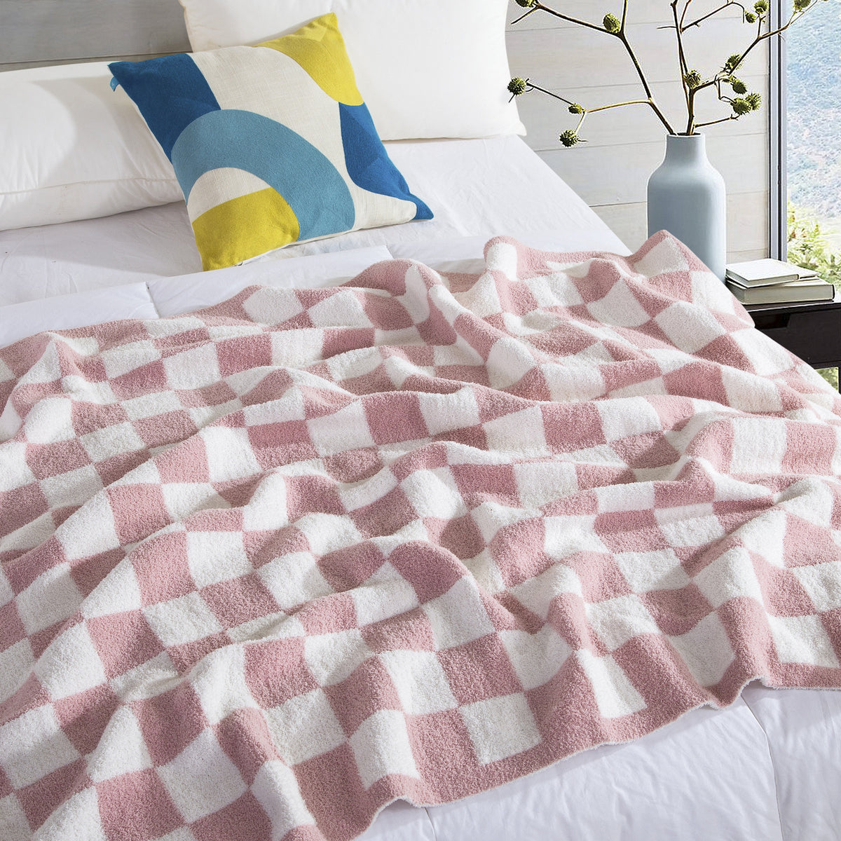 Elegant Comfort 50" x 70"  Ultra Soft Checkered Knitted Throw Blanket
