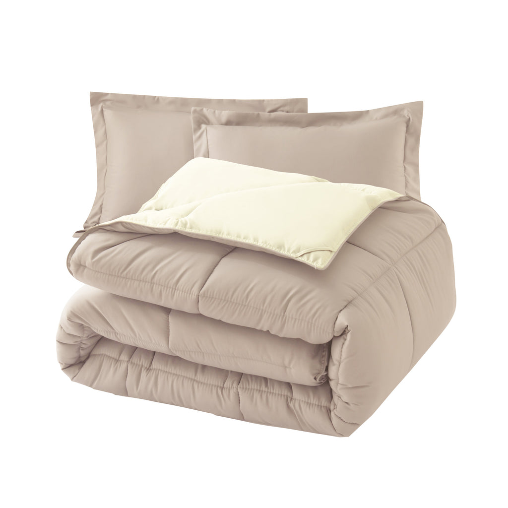 Elegant Comfort Reversible 3-Piece Box Stitched Comforter & Shams - Duvet Insert with 4 Corner Tabs