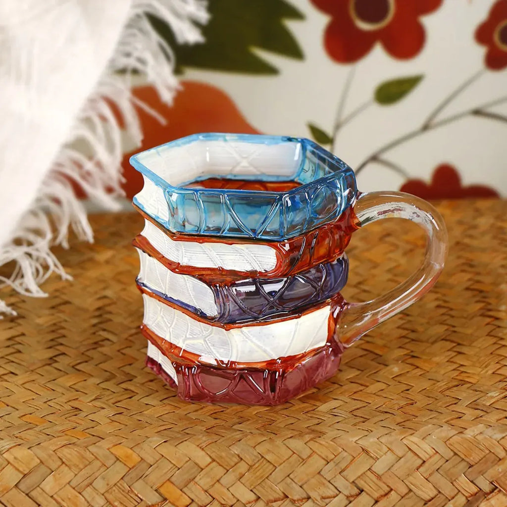 Vintage Stacked Books Glass Mug
