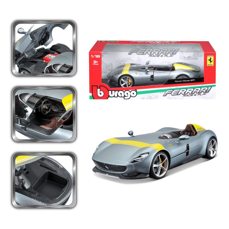 18-16013 Bburago Ferrari R&P - Ferrari Monza SP1, gris - Échelle 1:18