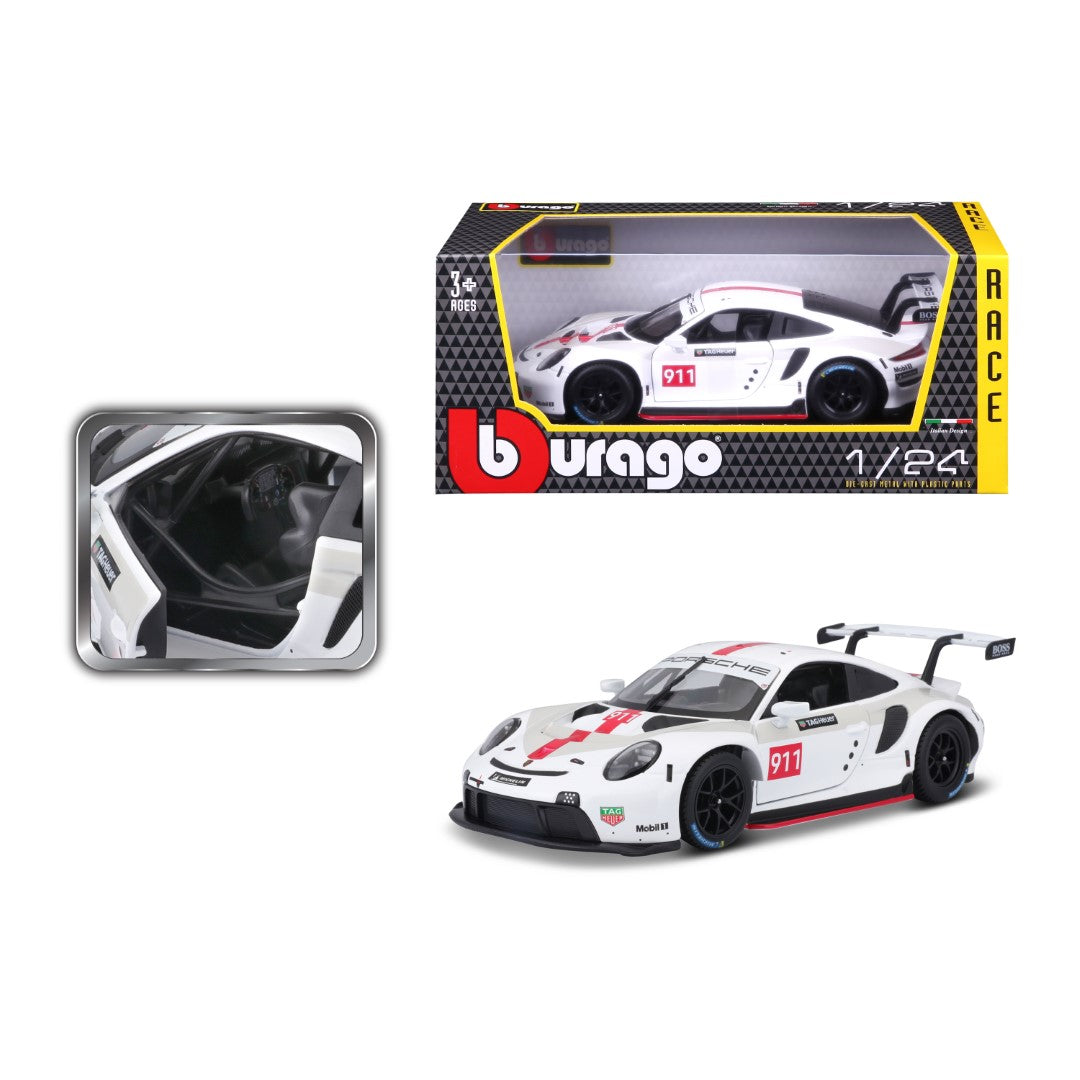 18-28013 Bburago Race - Porsche 911 RSR GT, blanche - Échelle 1:24