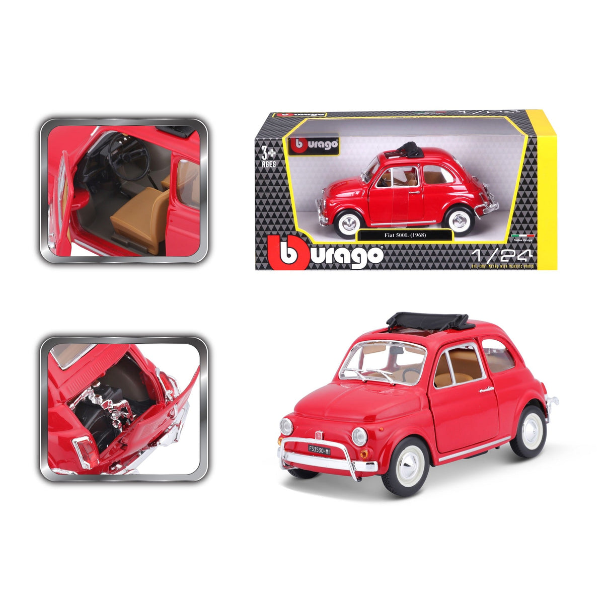 *18-22099 Bburago - Fiat 500L (1968), rouge - Échelle 1:24