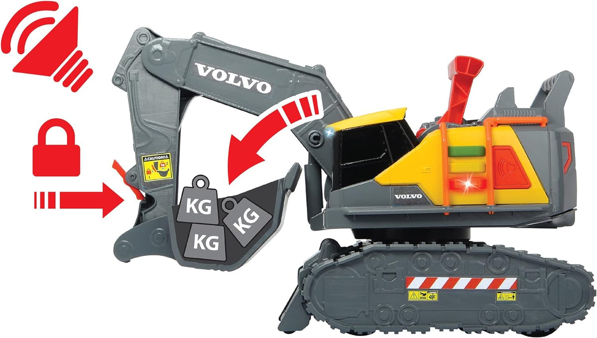 203725006 Dickie jouets pelle Volvo cm. 30, détecte le poids, les lumières et les sons