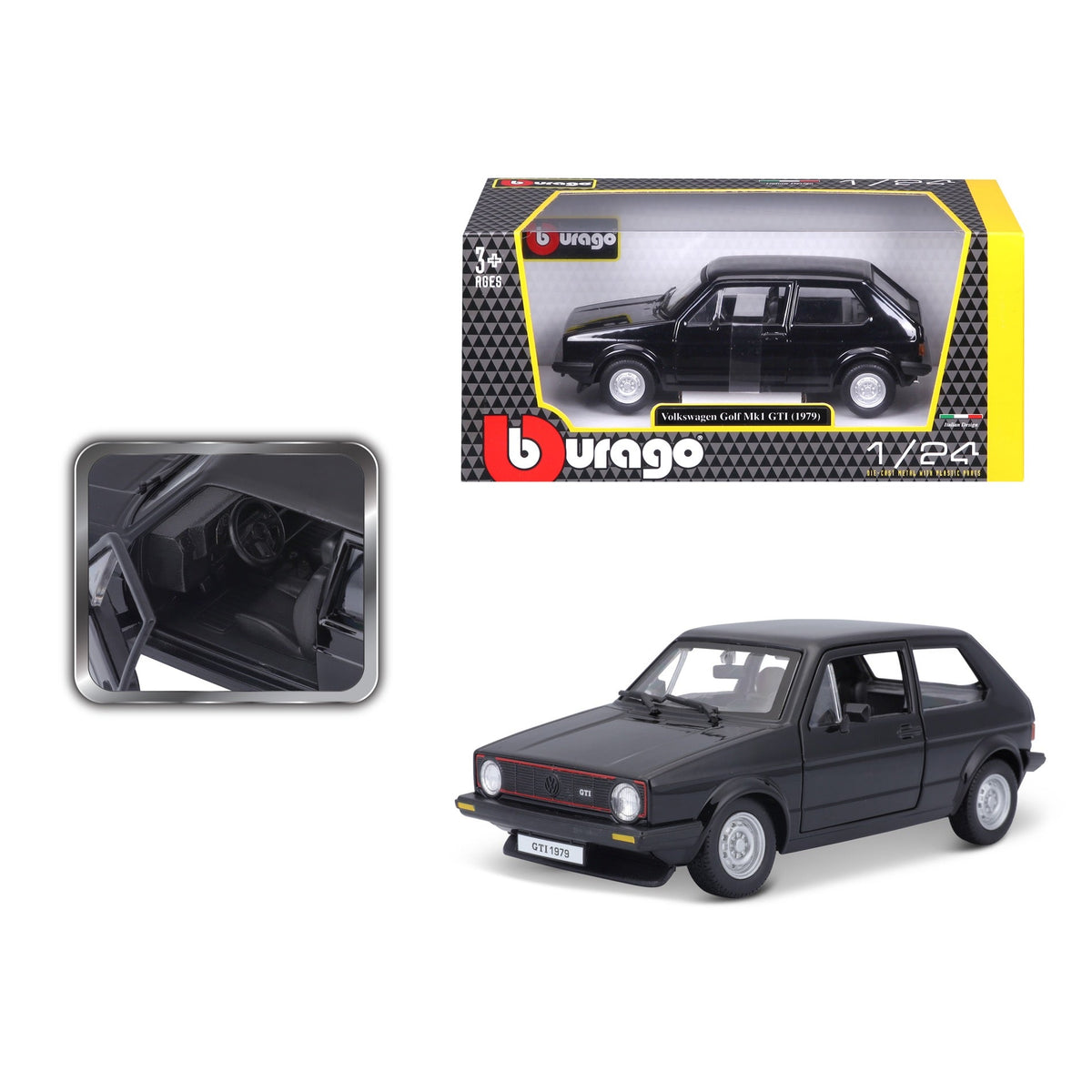 18-21089 Bburago - Volkswagen Golf Mk1 GTI (1979), noir - 1:24