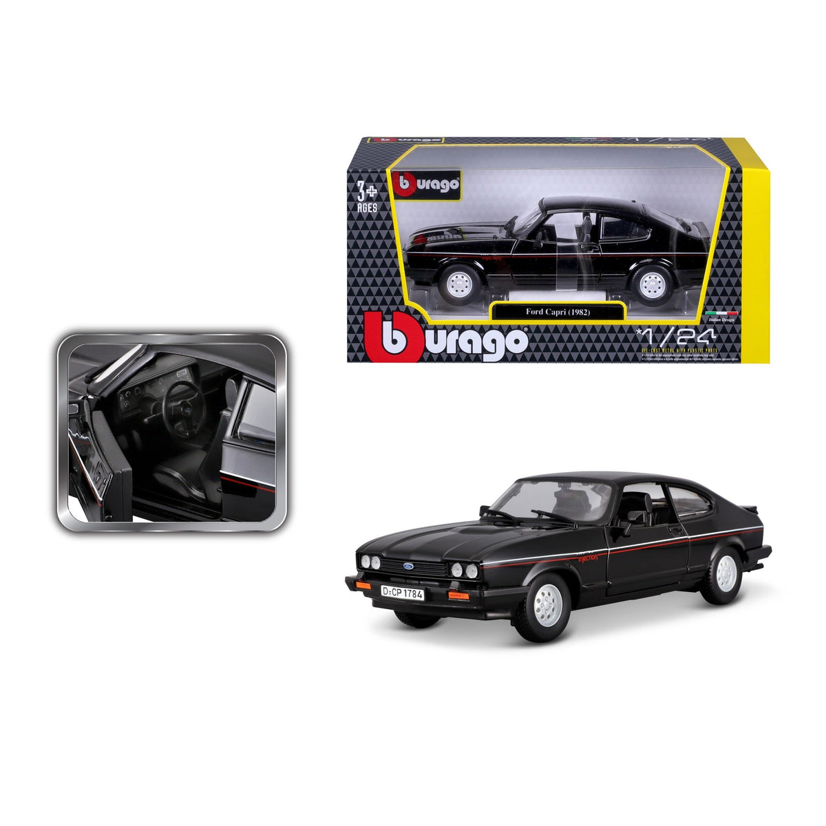 18-21093 Bburago - Ford Capri GT (1982), noire - Échelle 1:24