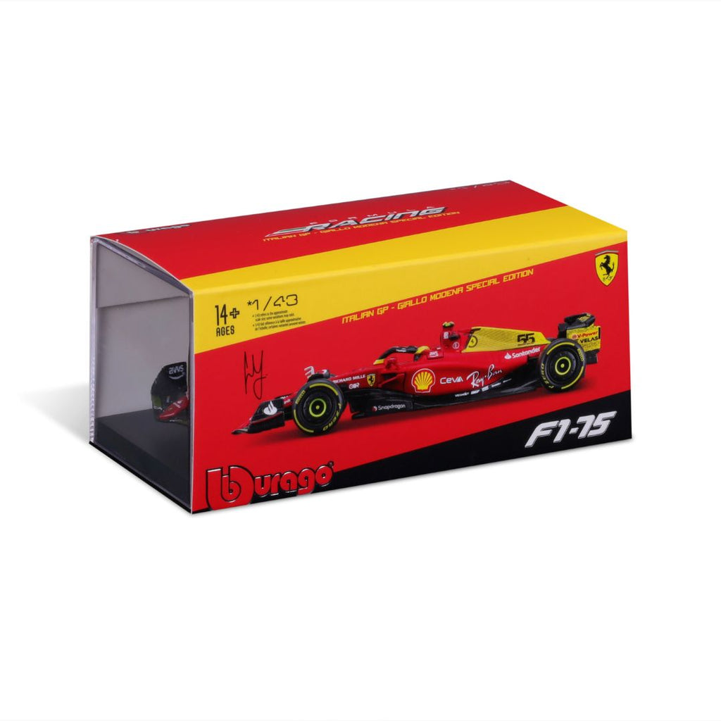 18-36831 Bburago - Ferrari F1- 75 (2022) #55 Sainz, avec casque - 1:43