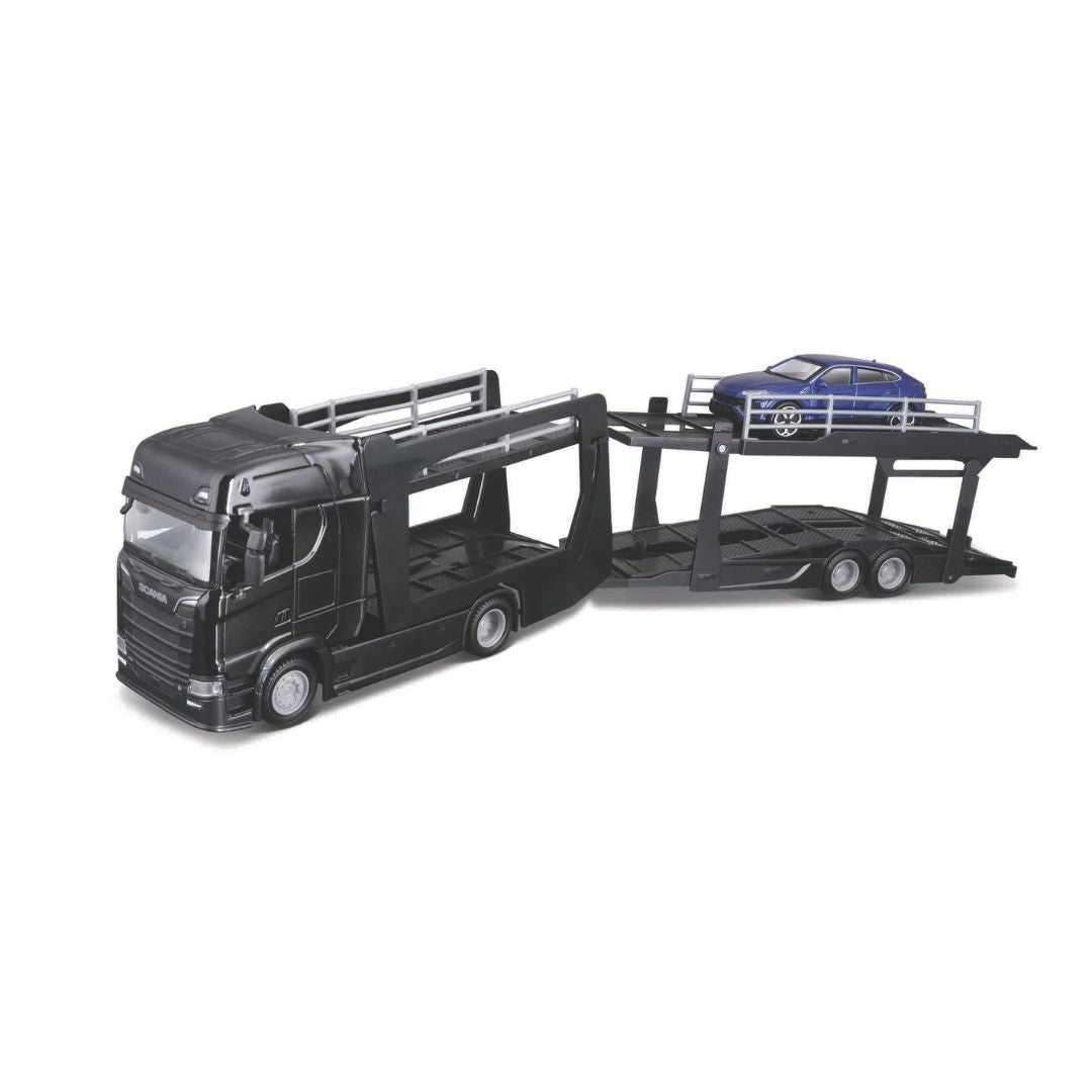 18-31465 Bburago Rue Incendie - Bisarca Scania 770 S + Lamborghini Urus - 1:43