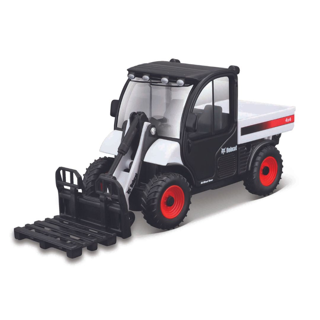 18-31806 Bburago Farmland - Chargeuse sur pneus Bobcat avec fourche à palettes