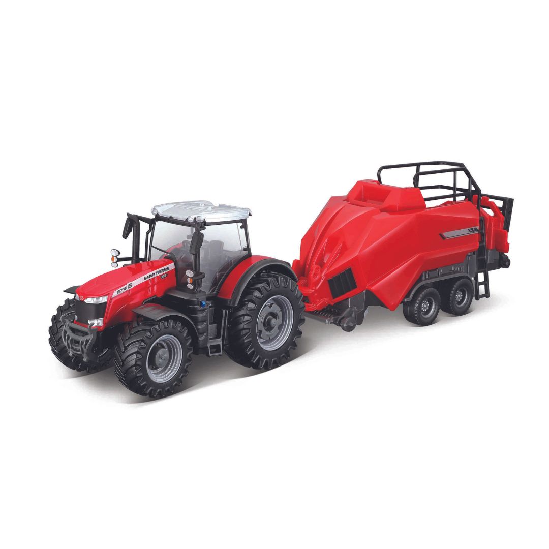18-31667 Bburago - Tracteur Massey Ferguson 8740S avec lève-balles
