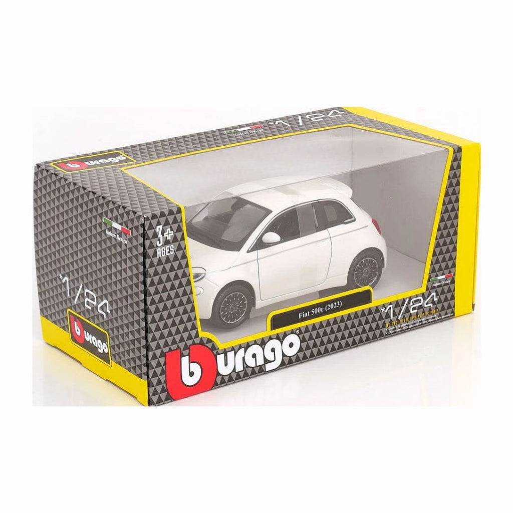 18-21110 Bburago - Fiat 500e (2023), blanche - Échelle 1:24