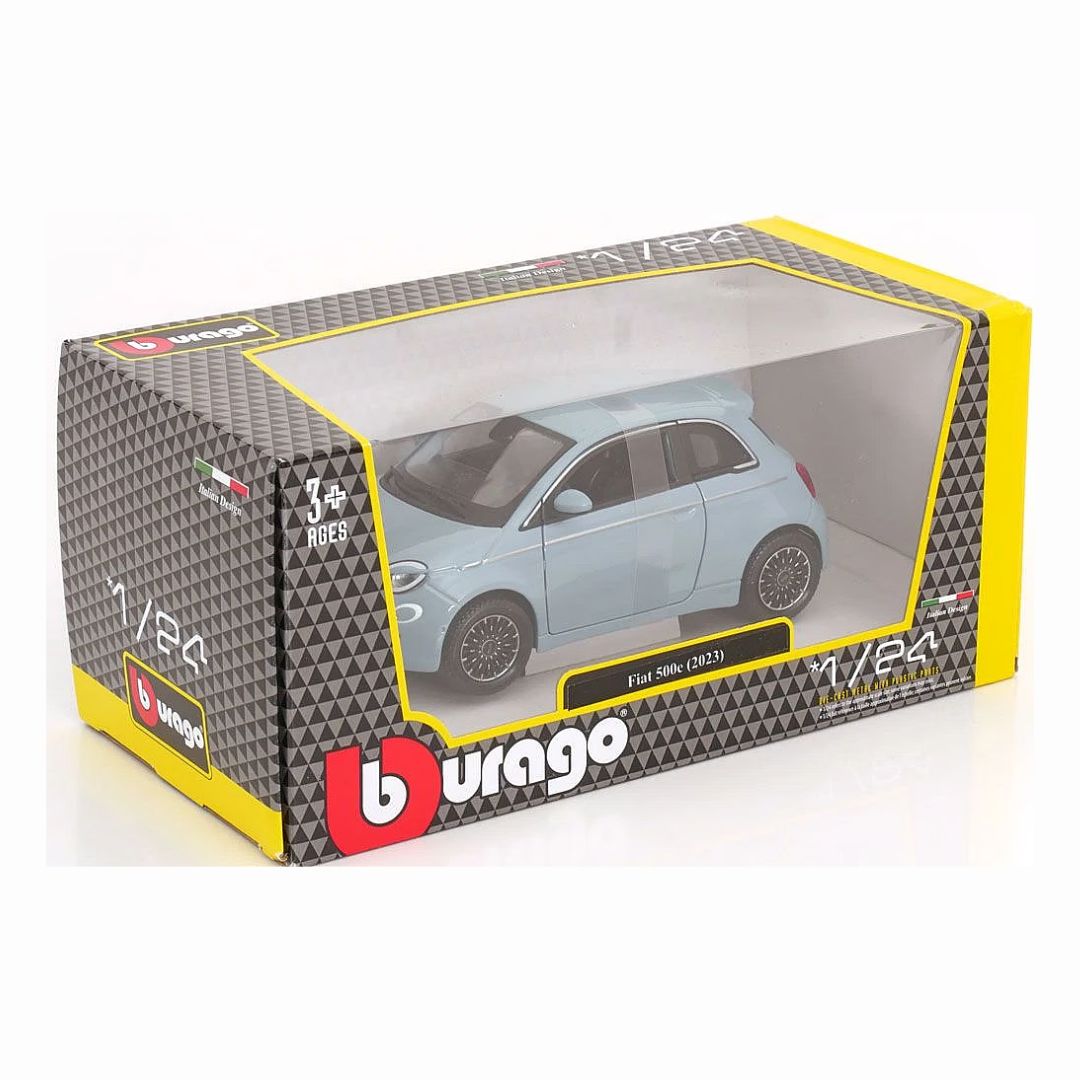 18-21110 Bburago - Fiat 500e (2023), celeste - Échelle 1:24