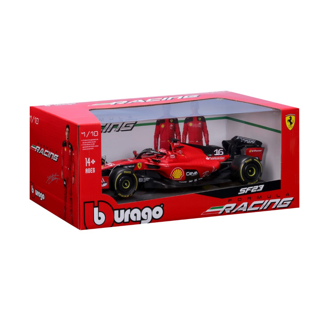 18-16812 Bburago Ferrari Racing F1 Ferrari SF-23, avec casque #16 Leclerc - 1:18