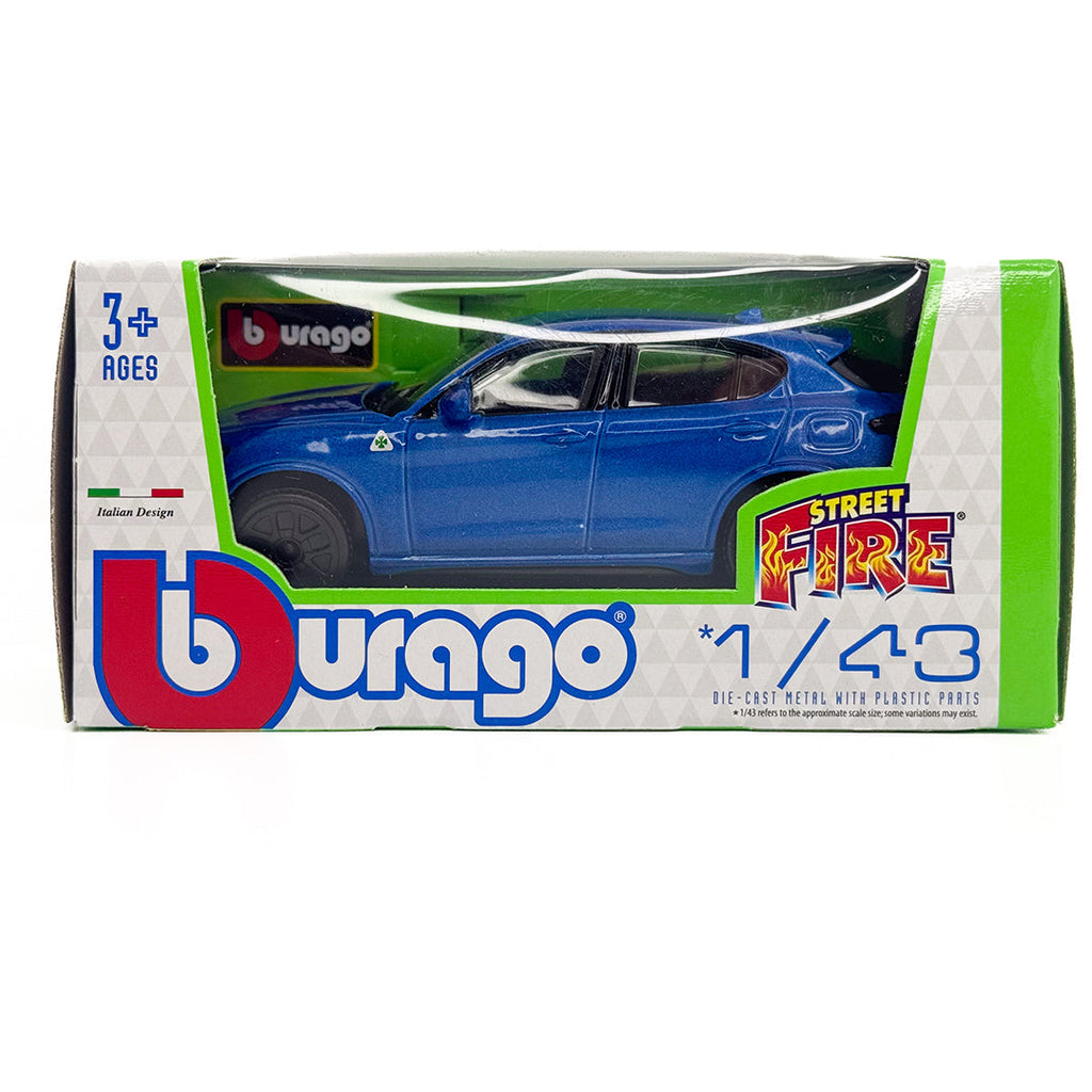 18-30389 Bburago Street Fire - Alfa Romeo Stelvio, bleu - Échelle 1:43