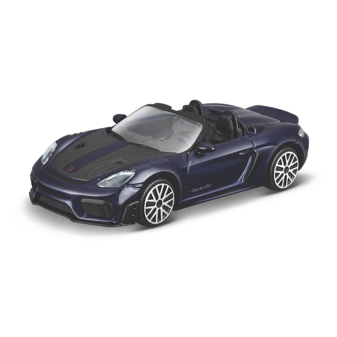 18-30472 Bburago Street Fire - Porsche 718 Spyder RS, bleu - Échelle 1:43