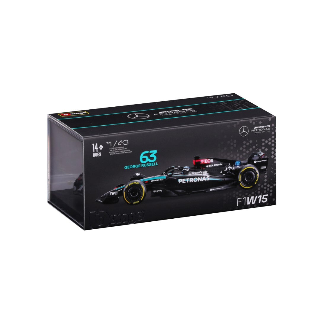 18-38209R Bburago F1 Mercedes-AMG W15 E Performance n°63 avec casque Russell - 1:43