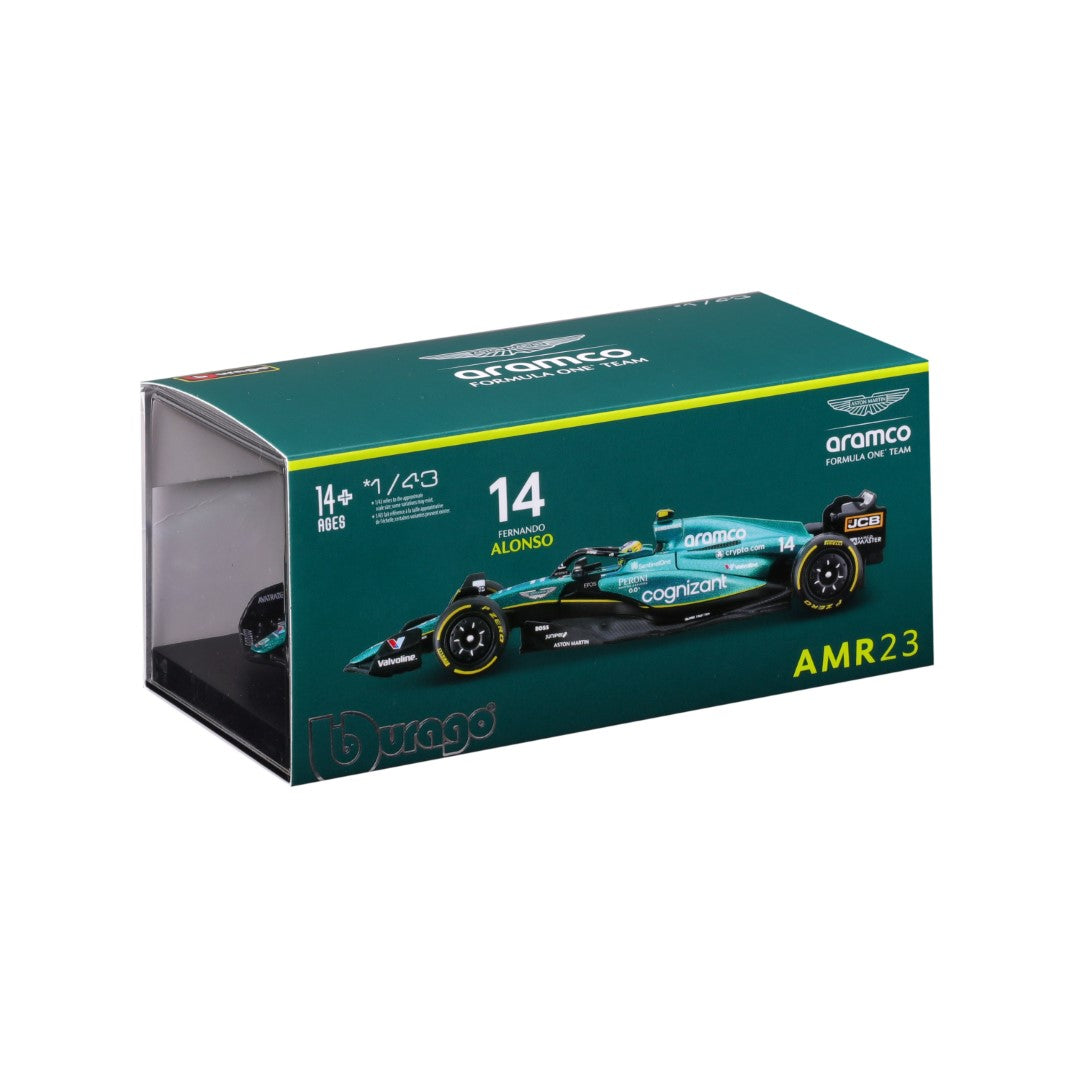 18-38091A Bburago - Aston Martin AMR23 #14 (Alonso), avec casque - 1:43