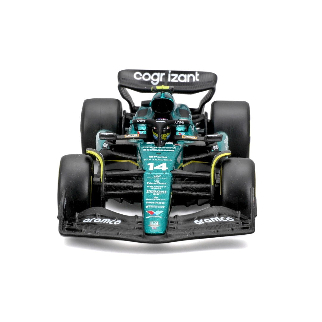 18-38091A Bburago - Aston Martin AMR23 #14 (Alonso), avec casque - 1:43