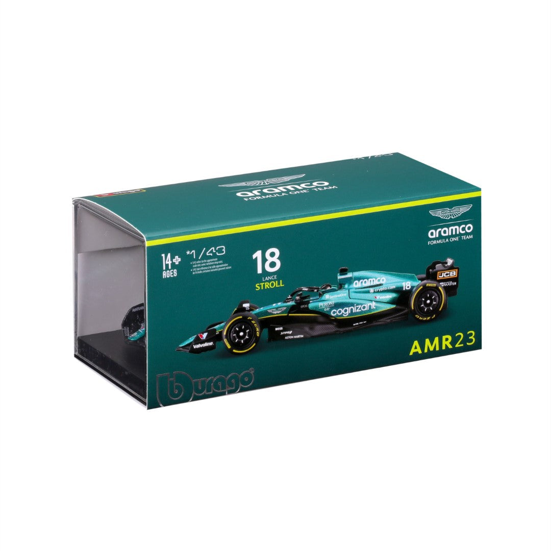 18-38091A Bburago F1 Aston Martin AMR23 n°18 Stroll avec casque - 1:43
