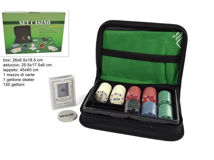2S DM121 Ensemble Casino de Voyage avec Pochette 150 Jetons, Cartes et Tapis