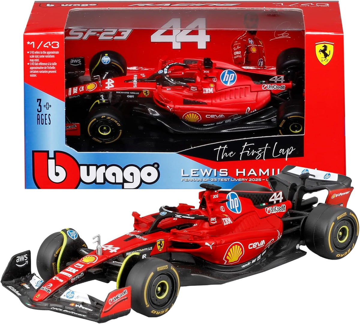 * 18-36836H Bburago F1 Ferrari SF-23 #44 Hamilton Test Fiorano 1:43