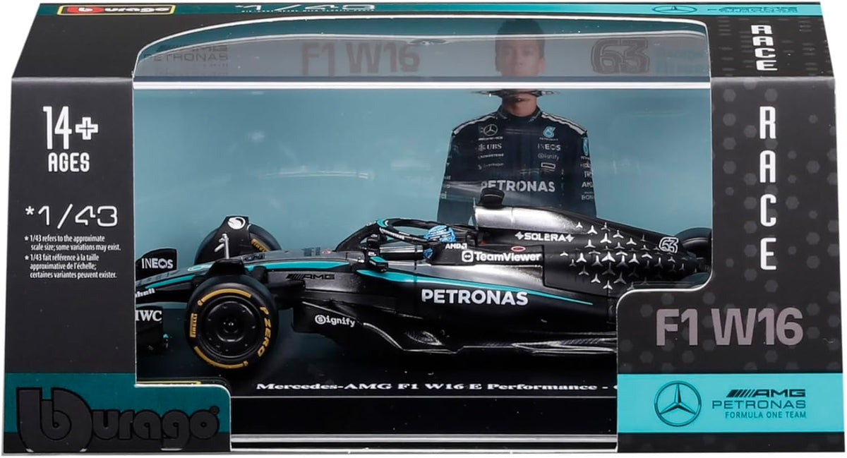 18-38238R Bburago F1 Mercedes-AMG W16 #63 Russell avec casque 1:43