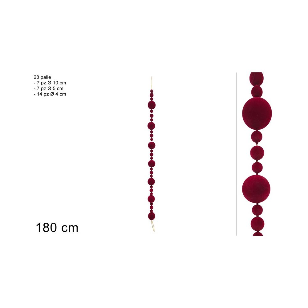 25029331 Guirlande de Noël 180 cm avec 28 boules en velours bordeaux
