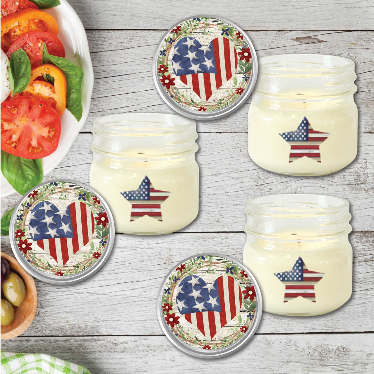 Celebrate 250 Patriotic Heart Wreath 8 Oz Citronella Soy Wax Candle 3-Piece Set with Wounded Warrior Project