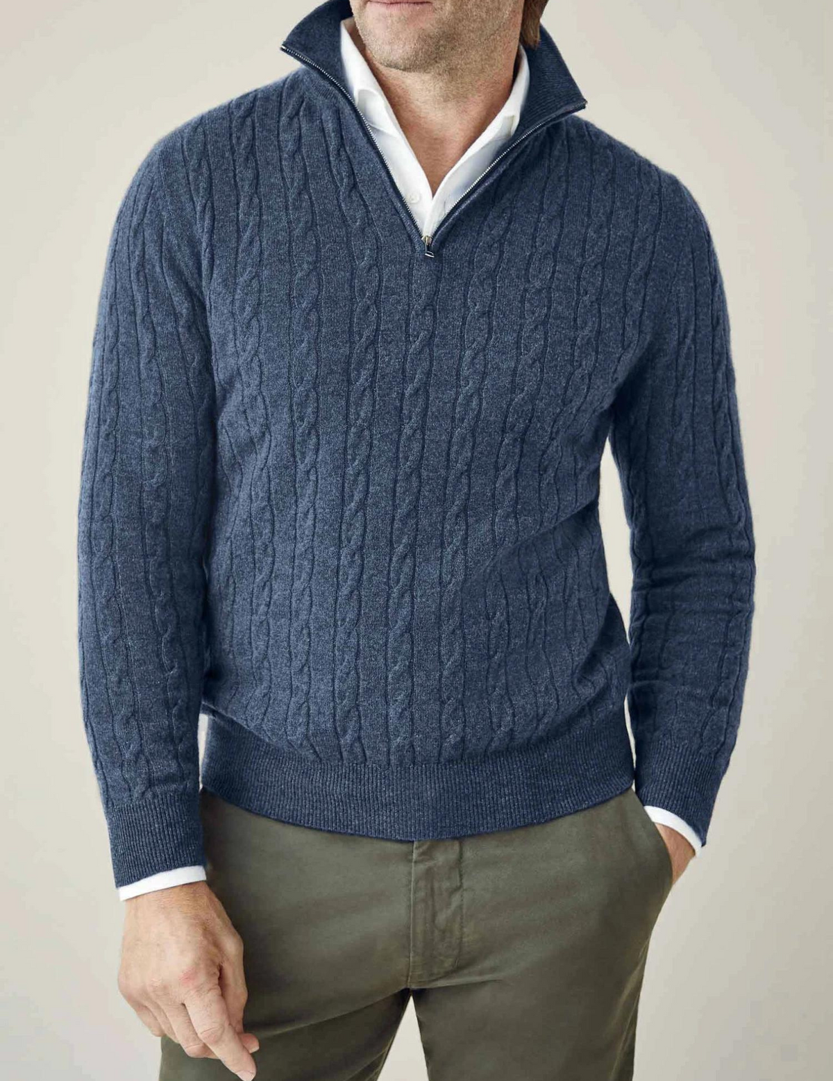 Men’s Cable Knit Half Zip Stand Collar Long Sleeve Sweater