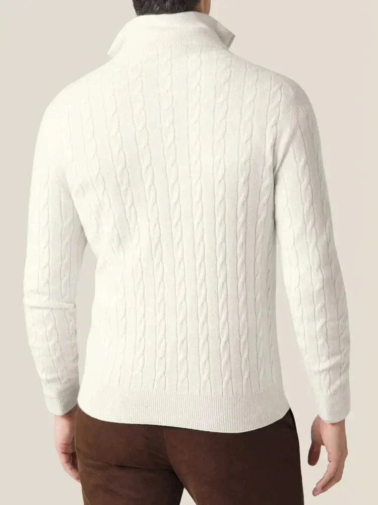 Men’s Cable Knit Half Zip Stand Collar Long Sleeve Sweater