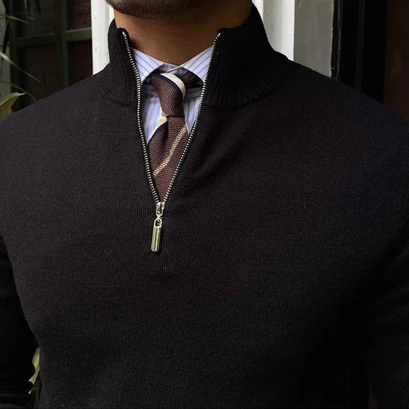Men’s Half Zip Stand Collar Long Sleeve Knit Sweater