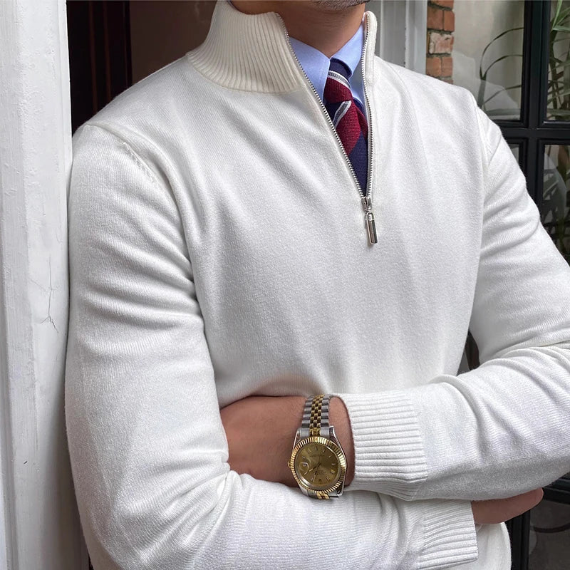 Men’s Half Zip Stand Collar Long Sleeve Knit Sweater