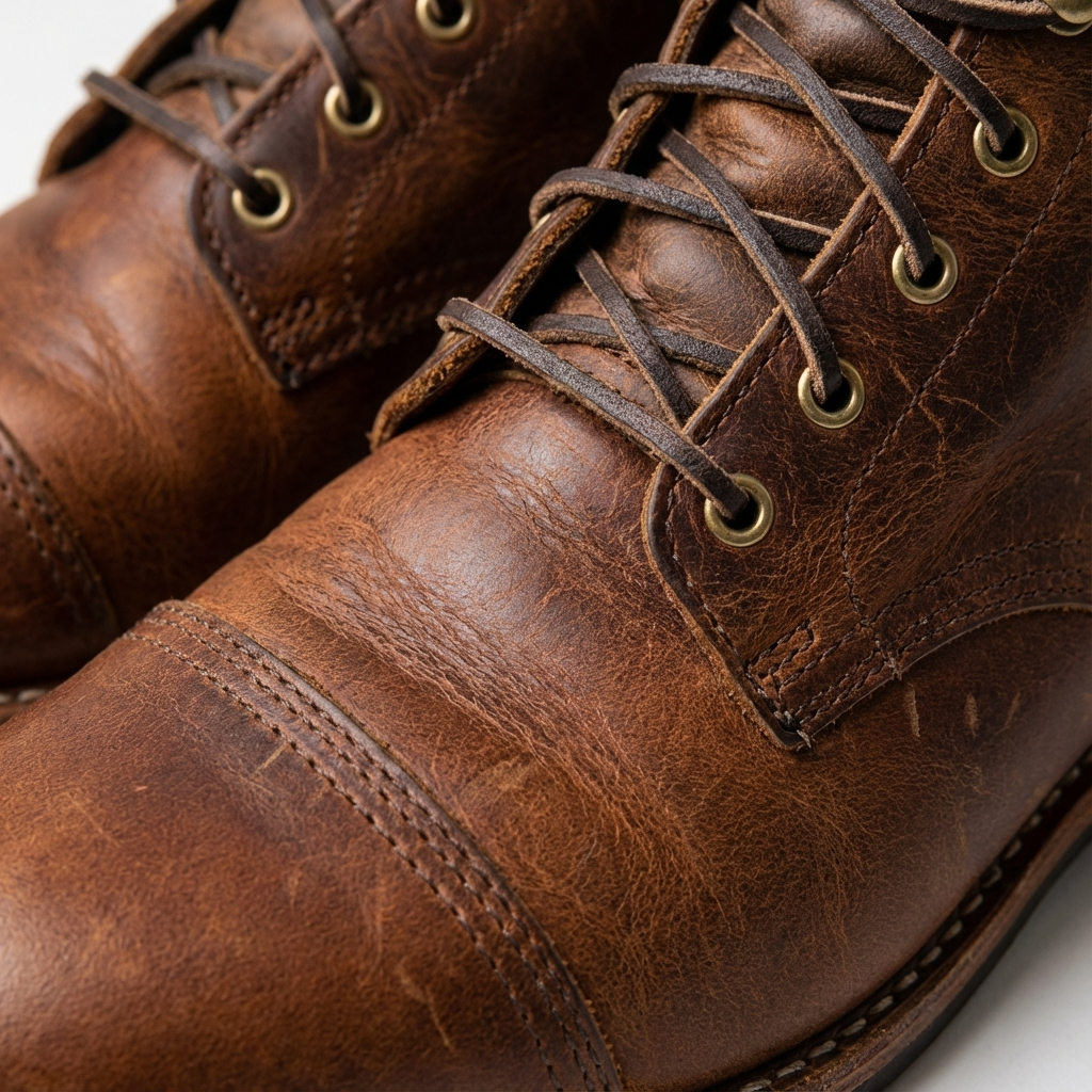 Men’s Lace-Up Distressed Finish Cap Toe Ankle Boots