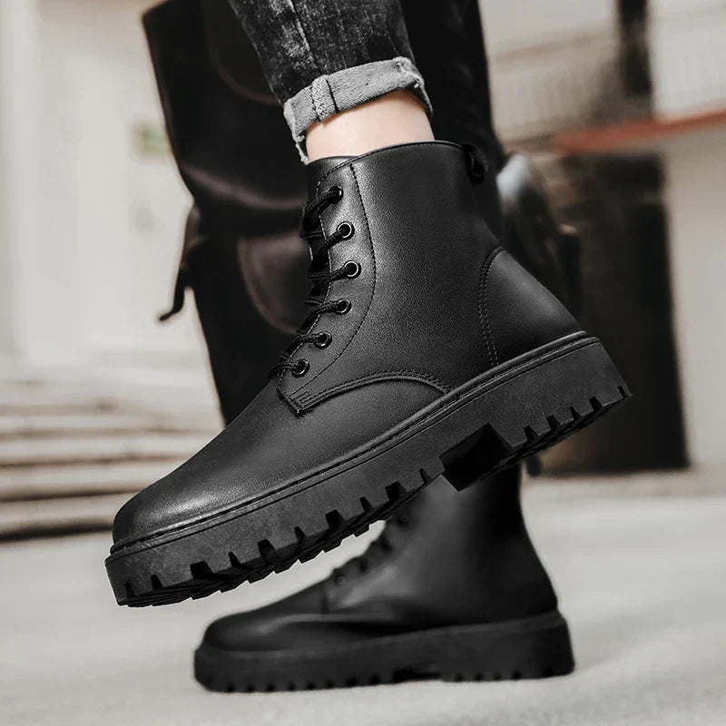 Men’s Lace-Up Round Toe Lug Sole Ankle Boots