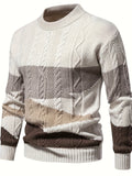 Herren-Langarm-Strickpullover mit Rundhalsausschnitt und Farbblock-Design
