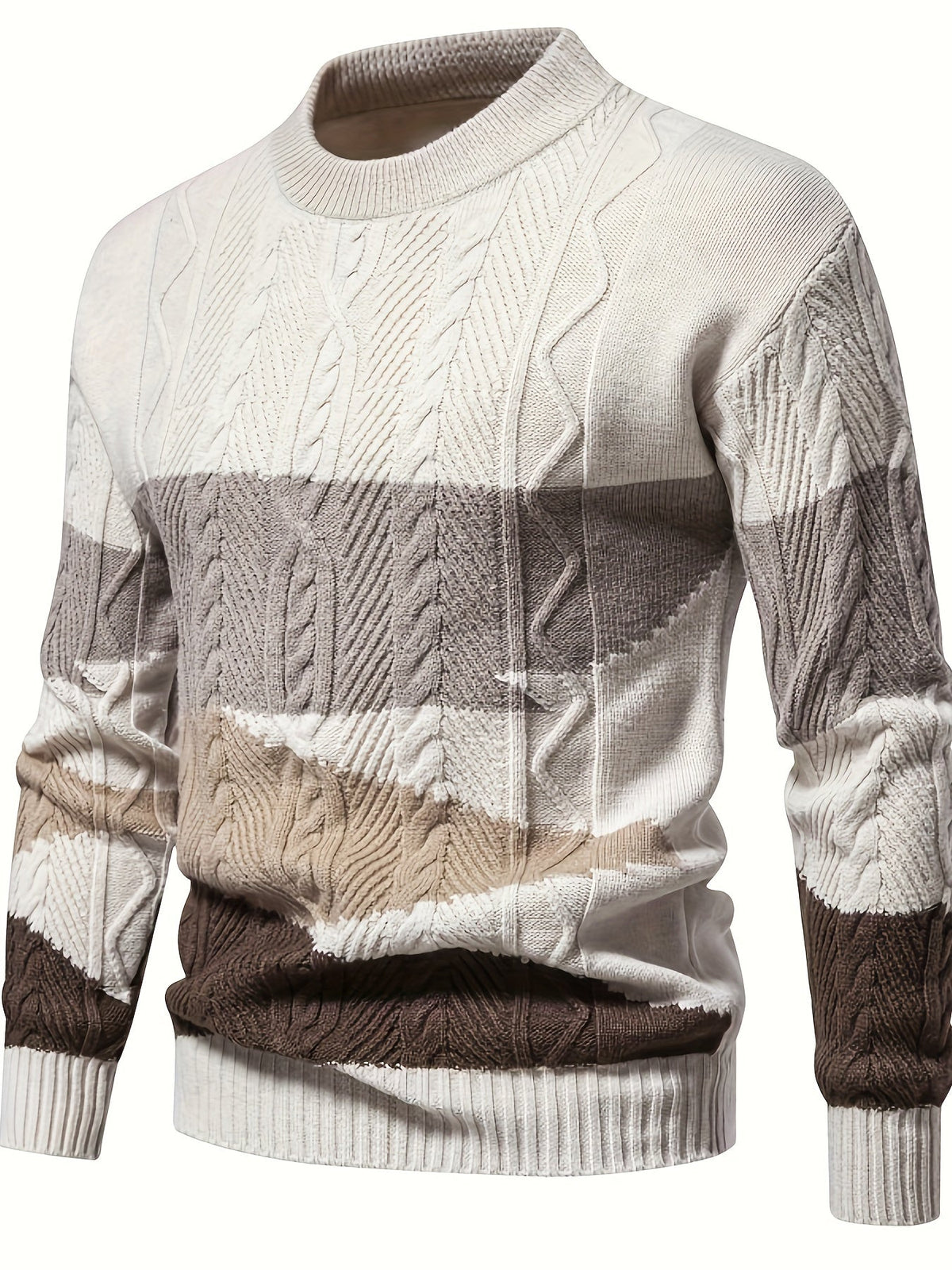 Herren-Langarm-Strickpullover mit Rundhalsausschnitt und Farbblock-Design