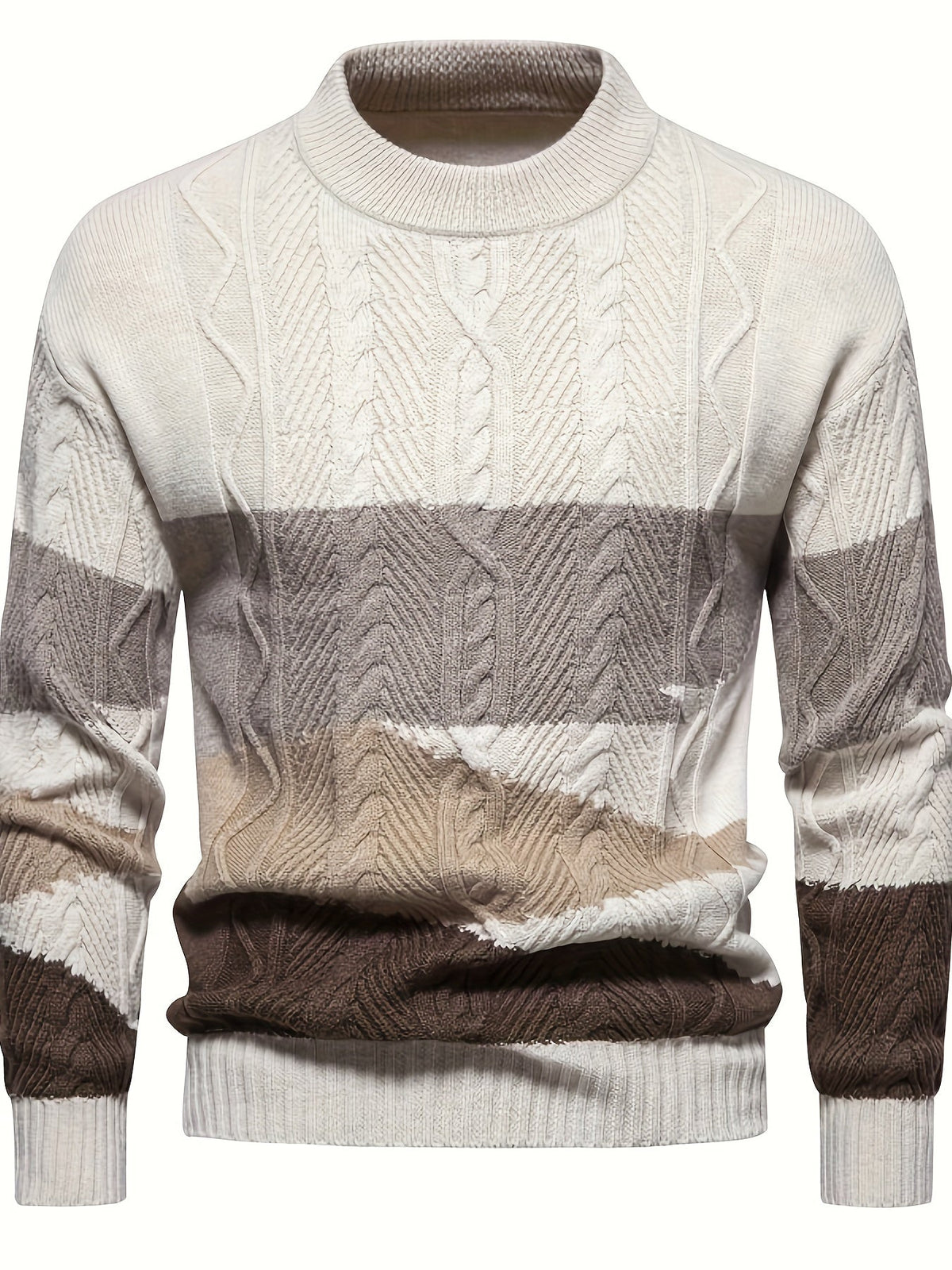 Herren-Langarm-Strickpullover mit Rundhalsausschnitt und Farbblock-Design