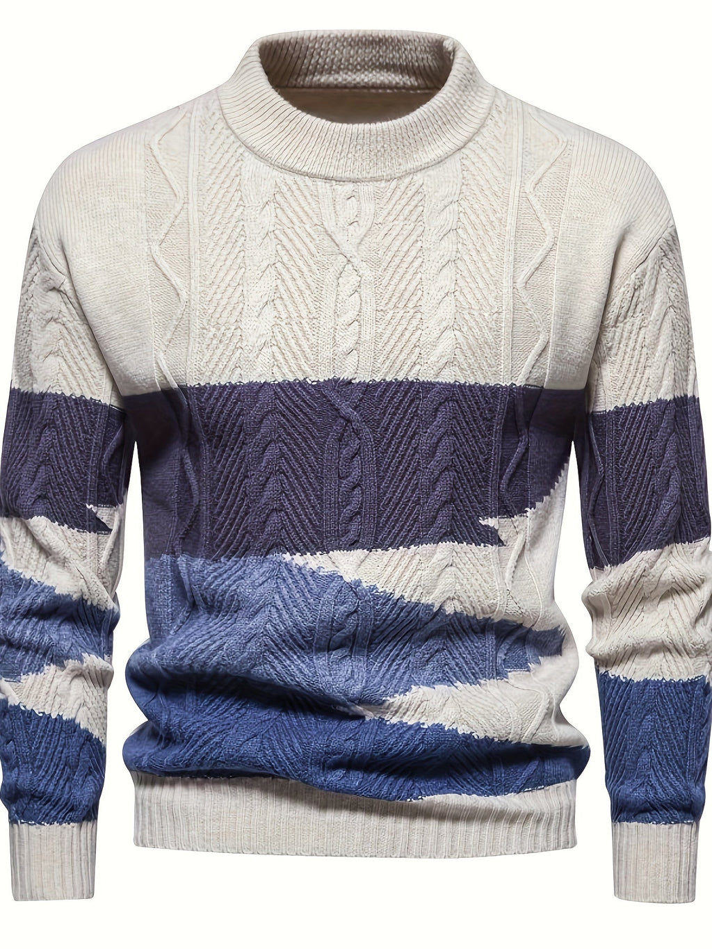 Herren-Langarm-Strickpullover mit Rundhalsausschnitt und Farbblock-Design