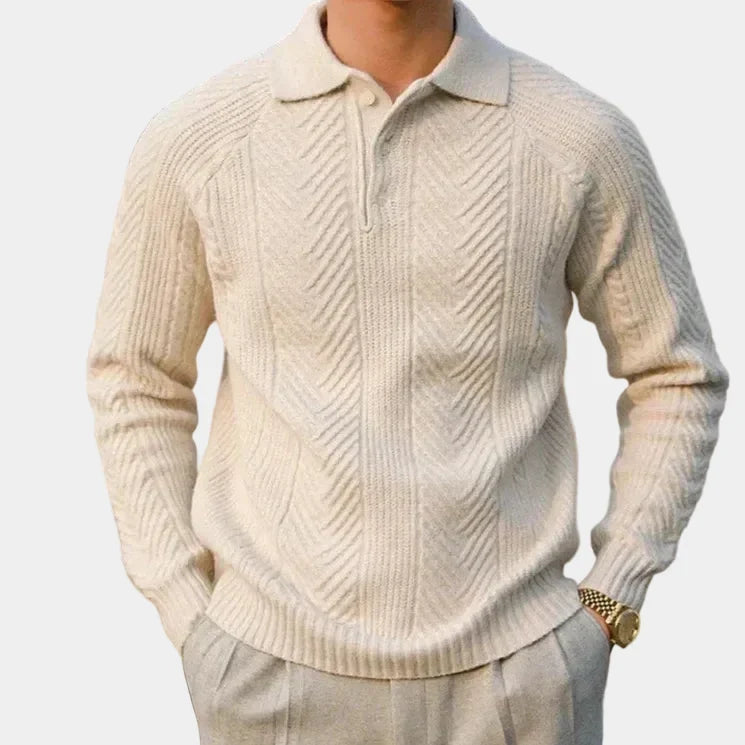 Men's Long Sleeve Patterned Polo Sweater