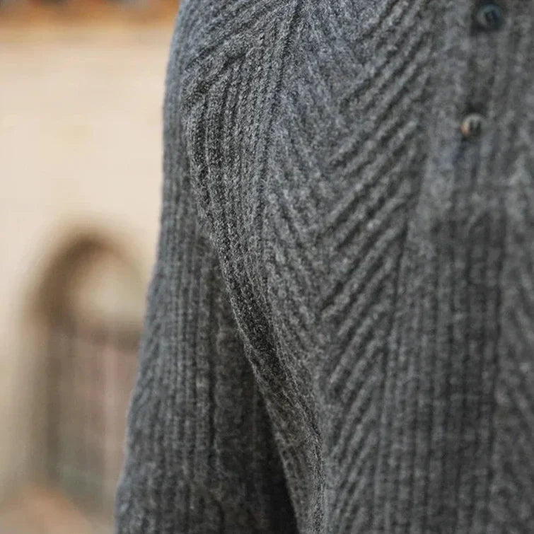 Men's Long Sleeve Patterned Polo Sweater