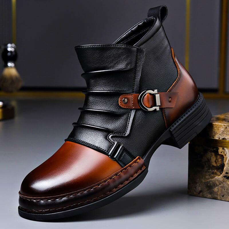 Herren-Slip-On-Stiefeletten mit Schnallen und Materialmix