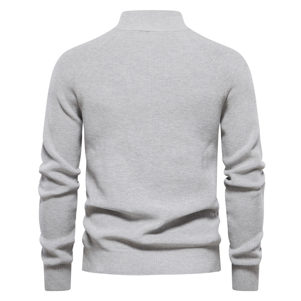 Herren-Strickpullover mit Rippstruktur, Stehkragen und kurzem Reißverschluss