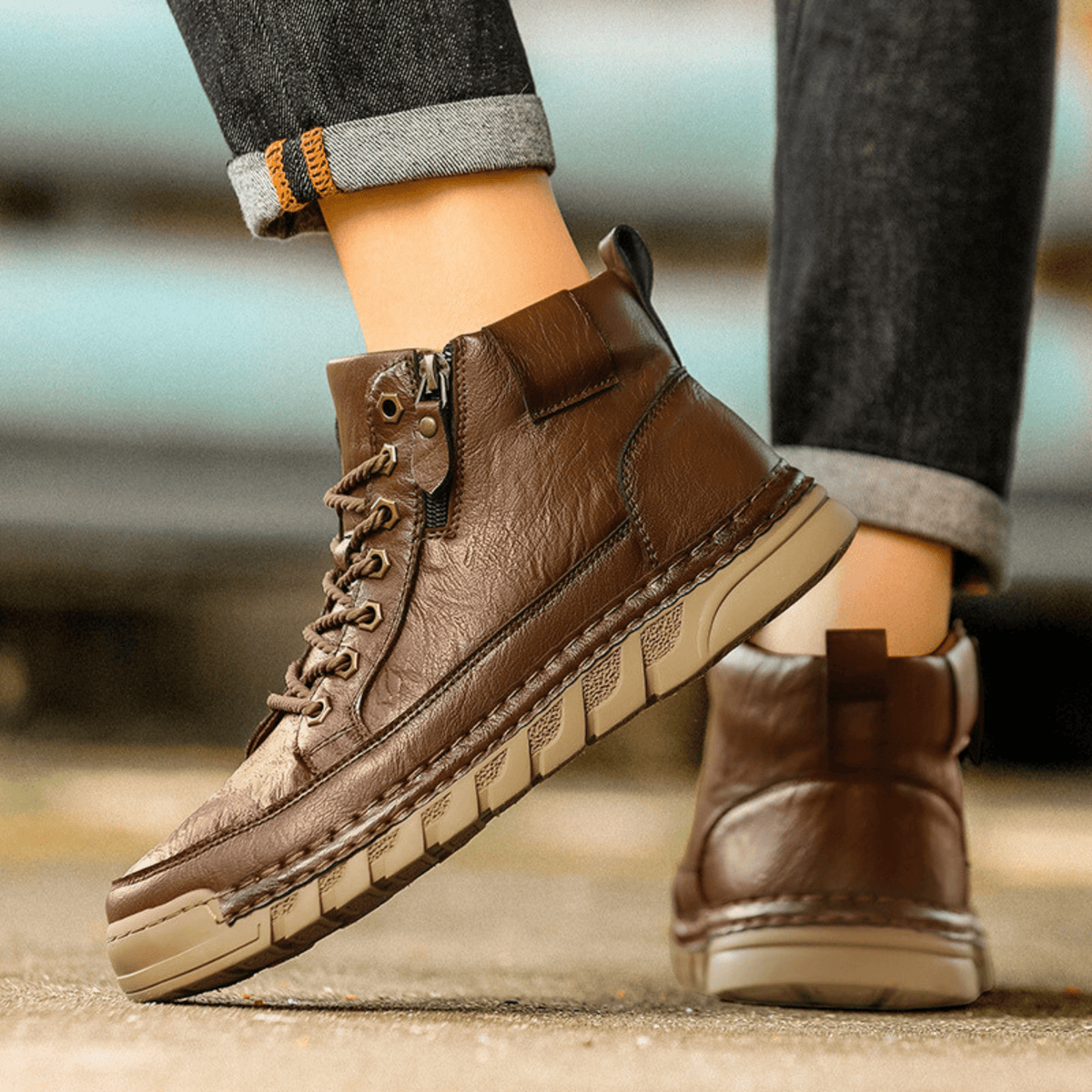 Men’s Side Zip Lace-Up High-Top Ankle Boots