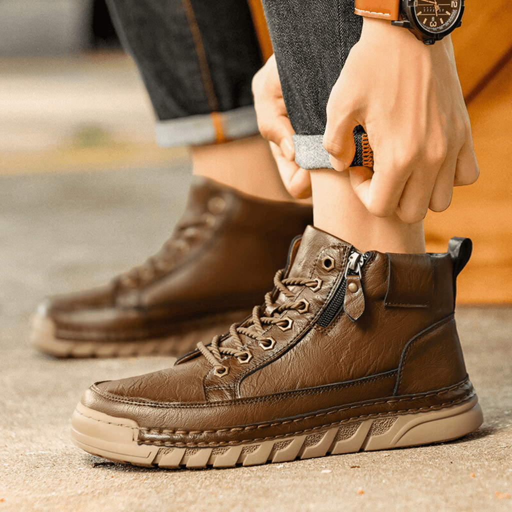 Men’s Side Zip Lace-Up High-Top Ankle Boots