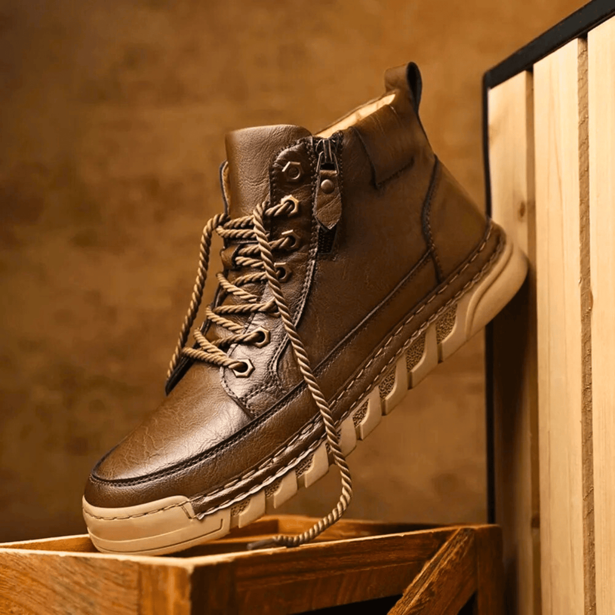 Men’s Side Zip Lace-Up High-Top Ankle Boots