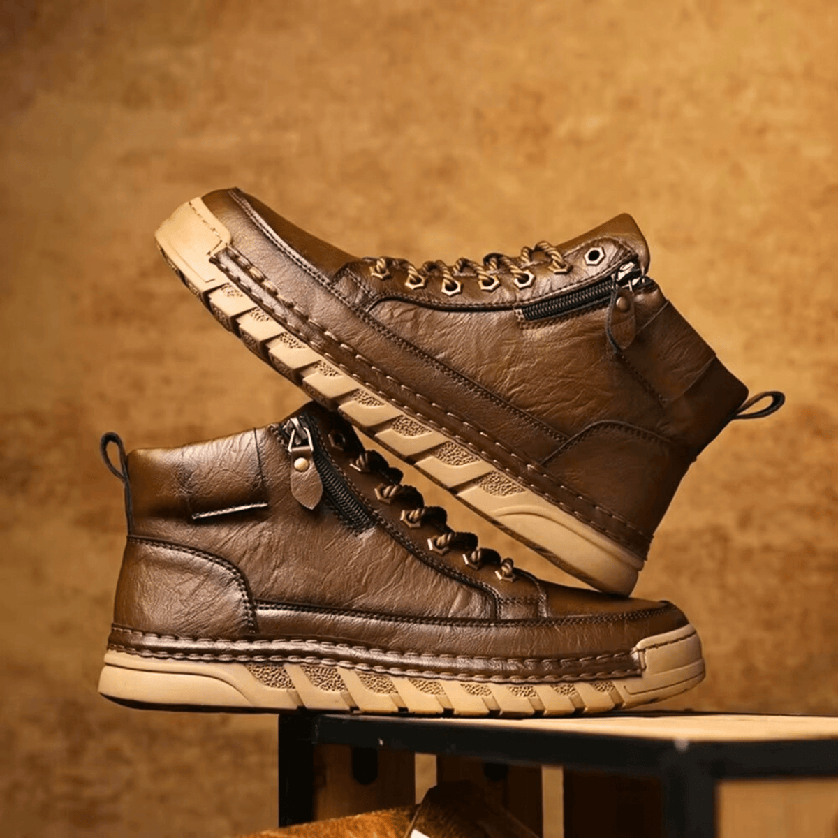 Men’s Side Zip Lace-Up High-Top Ankle Boots