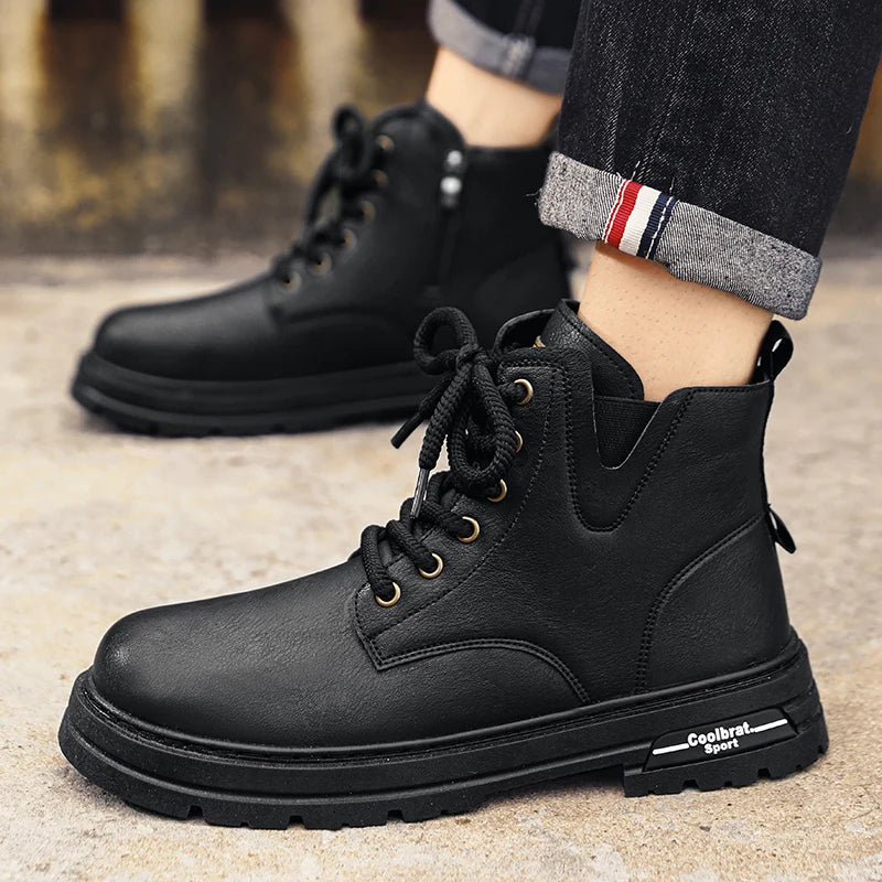 Men’s Side Zip Lace-Up Lug Sole Ankle Boots
