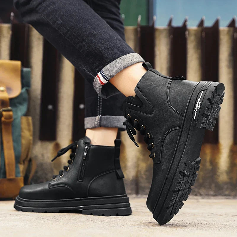 Men’s Side Zip Lace-Up Lug Sole Ankle Boots
